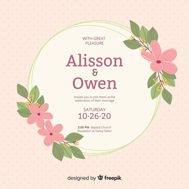 Diseño plano de invitación de boda marco floral