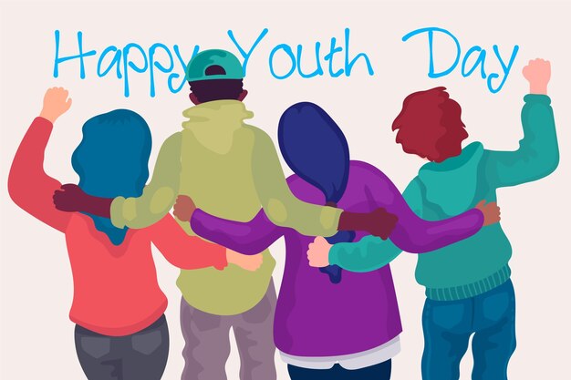 Diseño plano juventud día gente abrazándose juntos