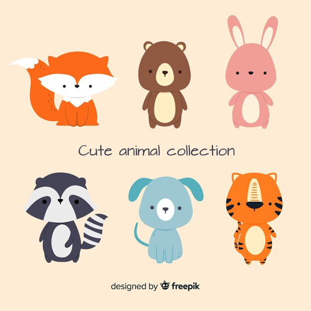 Diseño plano de linda colección animal