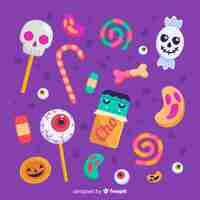 Vector gratuito diseño plano de linda colección de dulces de halloween