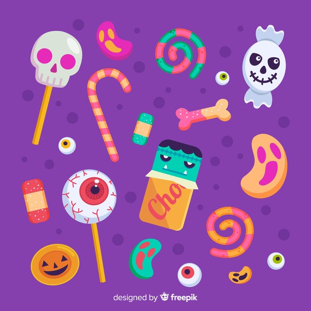 Diseño plano de linda colección de dulces de halloween