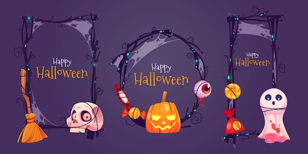 Vector gratuito diseño plano de marco de halloween de halloween