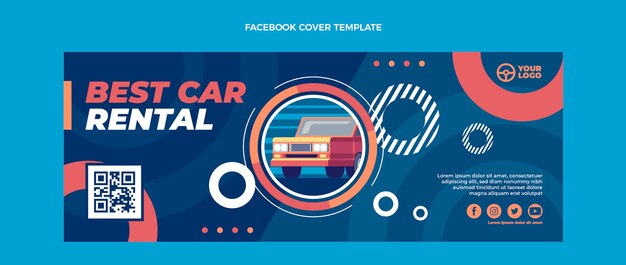 Diseño plano mejor portada de facebook de alquiler de autos
