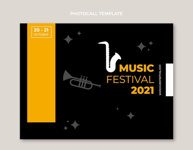 Diseño plano minimalista del photocall del festival de música.