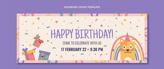 Diseño plano minimalista portada de facebook de cumpleaños