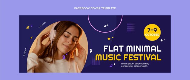 Diseño plano minimalista portada de facebook del festival de música