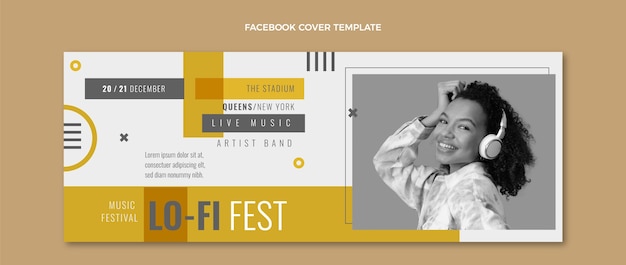 Vector gratuito diseño plano minimalista portada de facebook del festival de música