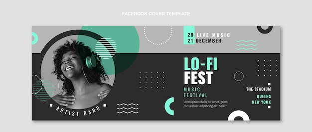 Vector gratuito diseño plano minimalista portada de facebook del festival de música