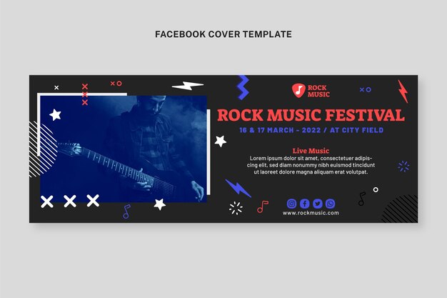 Vector gratuito diseño plano minimalista portada de facebook del festival de música