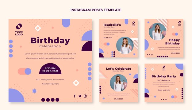 Diseño plano mínimo cumpleaños ig post