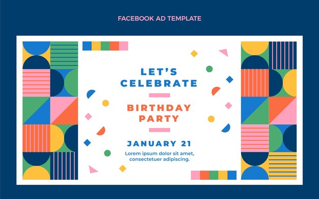 Diseño plano mosaico cumpleaños facebook