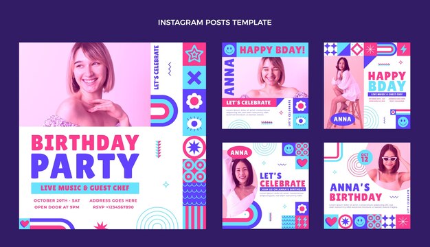 Diseño plano mosaico cumpleaños ig post