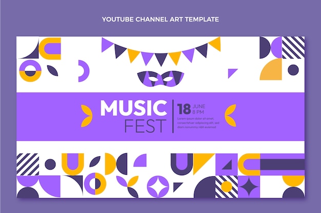 Diseño plano mosaico festival de música canal de youtube arte