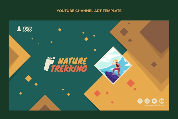 Vector gratuito diseño plano naturaleza trekking canal de youtube art.
