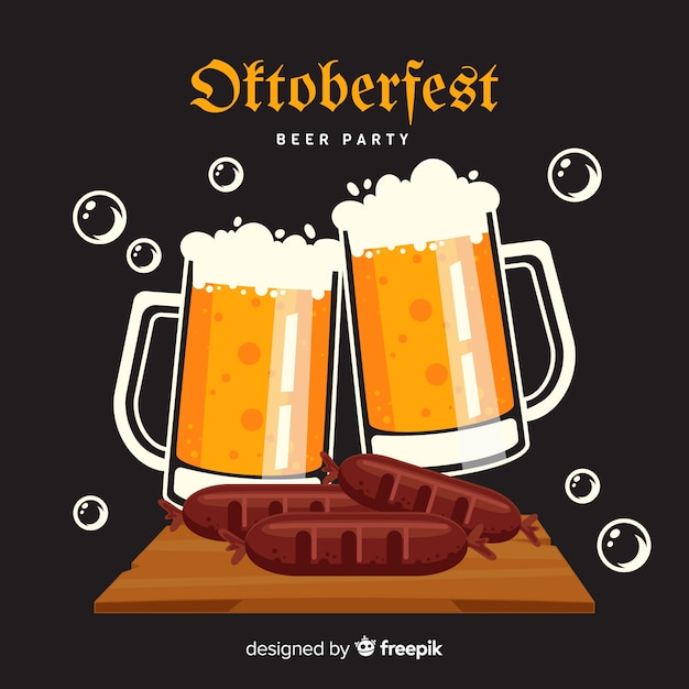 Vector gratuito diseño plano oktoberfest jarras de cerveza