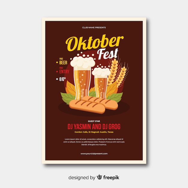 Vector gratuito diseño plano oktoberfest poster templa