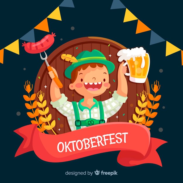 Diseño plano oktoberfest tirol con cerveza