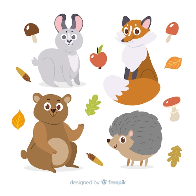 Diseño plano otoño animales del bosque