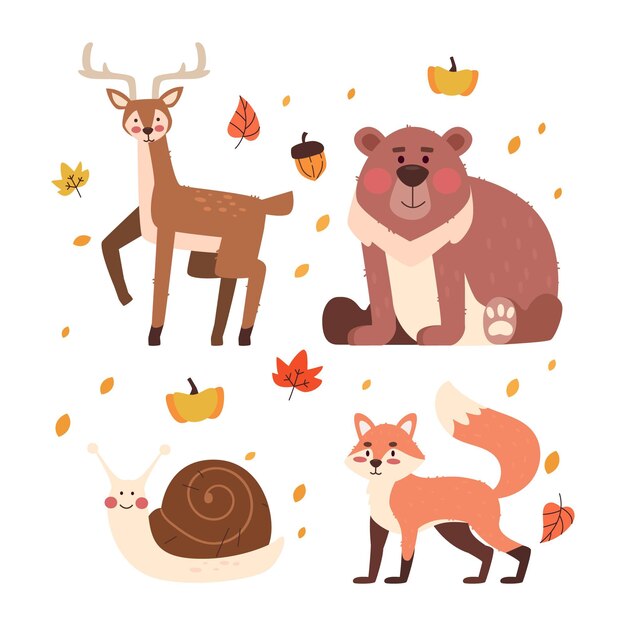 Diseño plano otoño animales del bosque