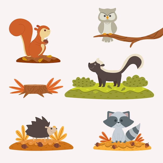 Vector gratuito diseño plano otoño animales del bosque