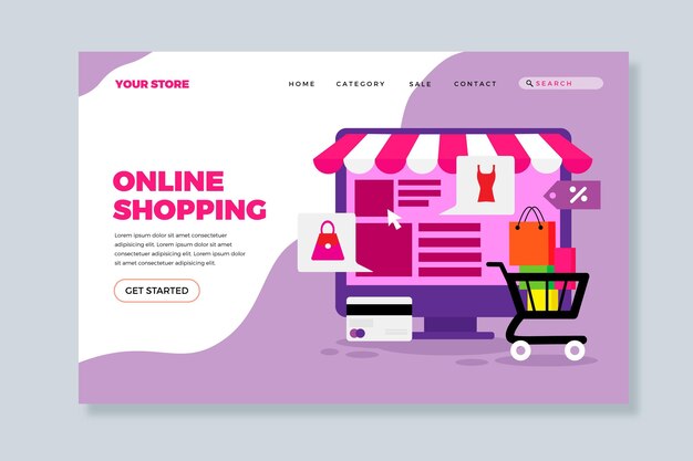 Diseño plano de página de aterrizaje de compras en línea