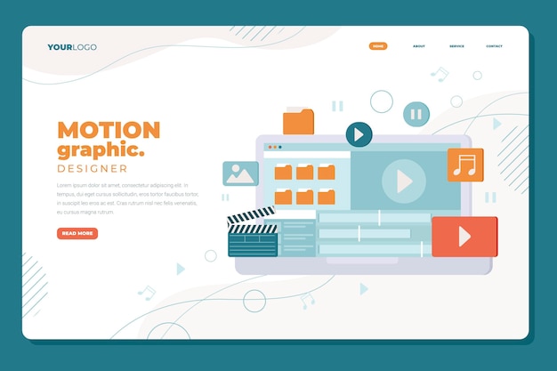 Diseño plano de la página de aterrizaje de Motion Graphics