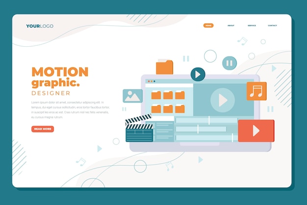 Vector gratuito diseño plano de la página de aterrizaje de motion graphics
