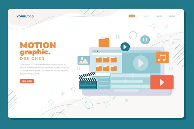 Diseño plano de la página de aterrizaje de Motion Graphics