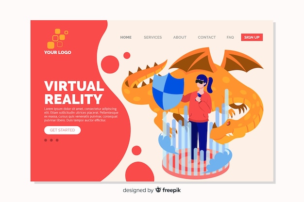 Diseño plano de la página de aterrizaje de realidad virtual