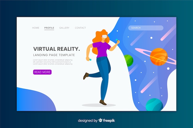 Diseño plano de la página de aterrizaje de realidad virtual
