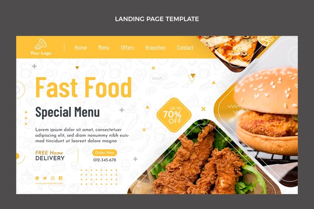 Diseño plano de la página de destino de alimentos.