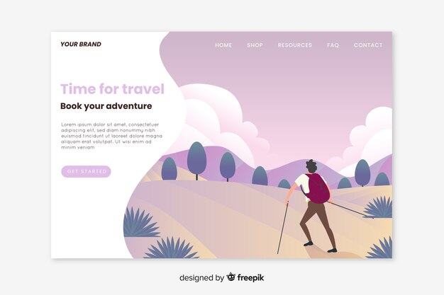 Diseño plano de la página de destino de viaje