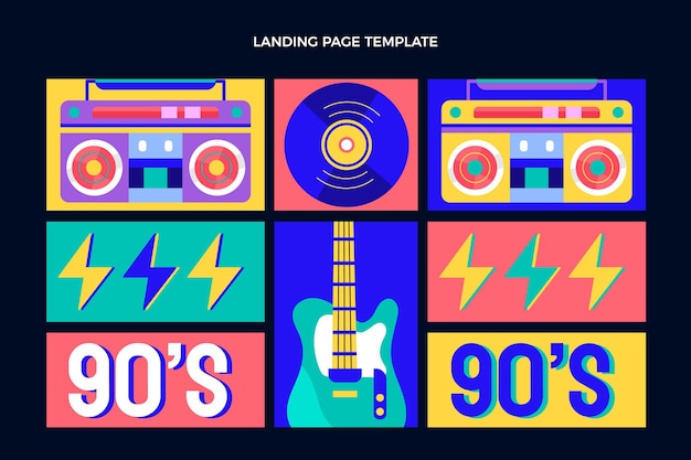 Vector gratuito diseño plano de la página de inicio del festival de música de los 90