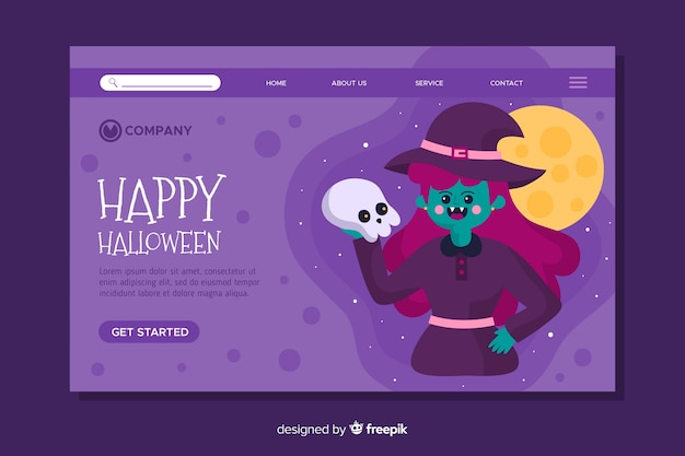 Diseño plano de la página de inicio de halloween