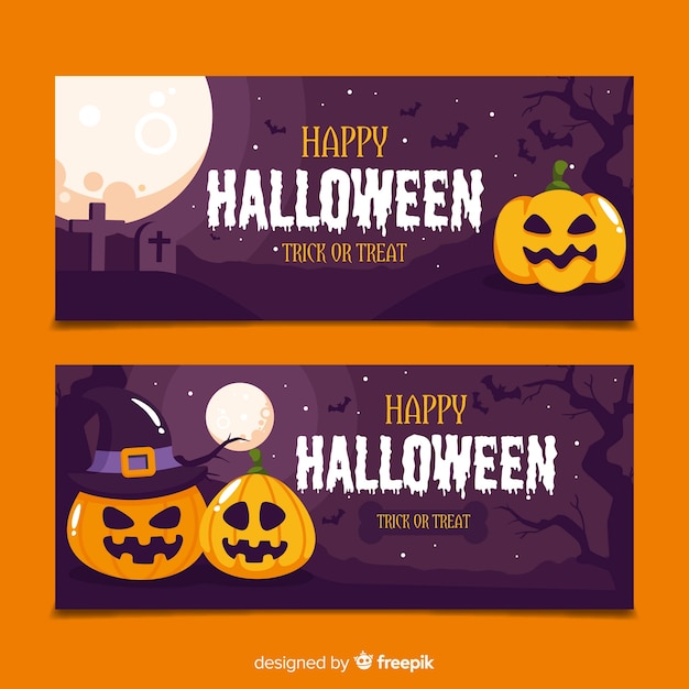 Diseño plano de pancartas de calabazas hallween