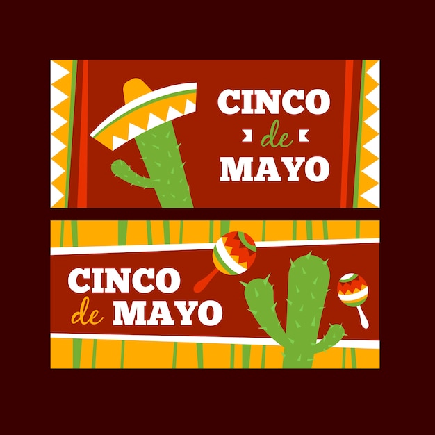 Vector gratuito diseño plano de pancartas de cinco de mayo