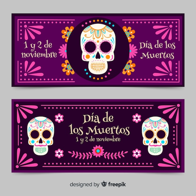 Diseño plano de pancartas dia de muertos