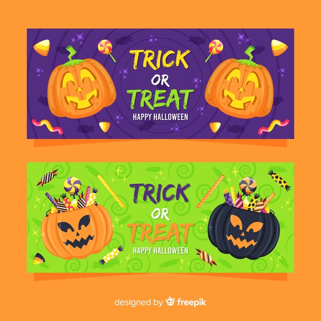 Diseño plano de pancartas de halloween