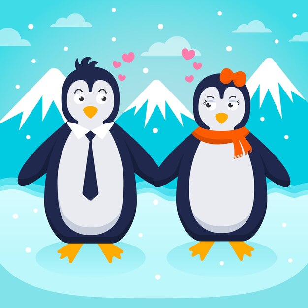 Diseño plano pareja de animales de san valentín