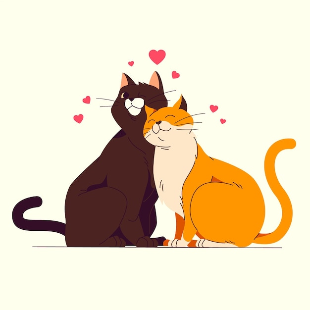 Diseño plano pareja de gatos de san valentín
