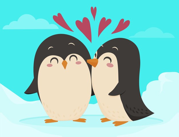 Diseño plano pareja de pingüinos de san valentín