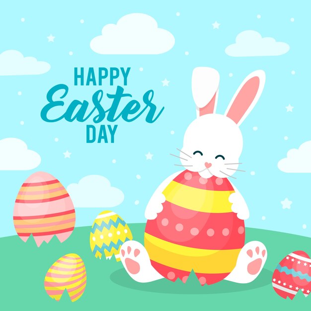 Diseño plano de pascua con conejito