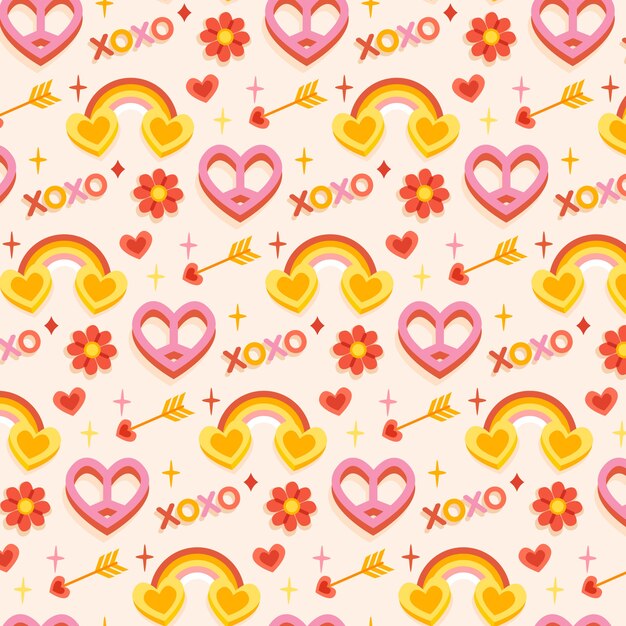 Diseño plano patrón de amor groovy