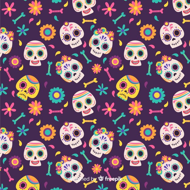 Diseño plano del patrón dia de muertos