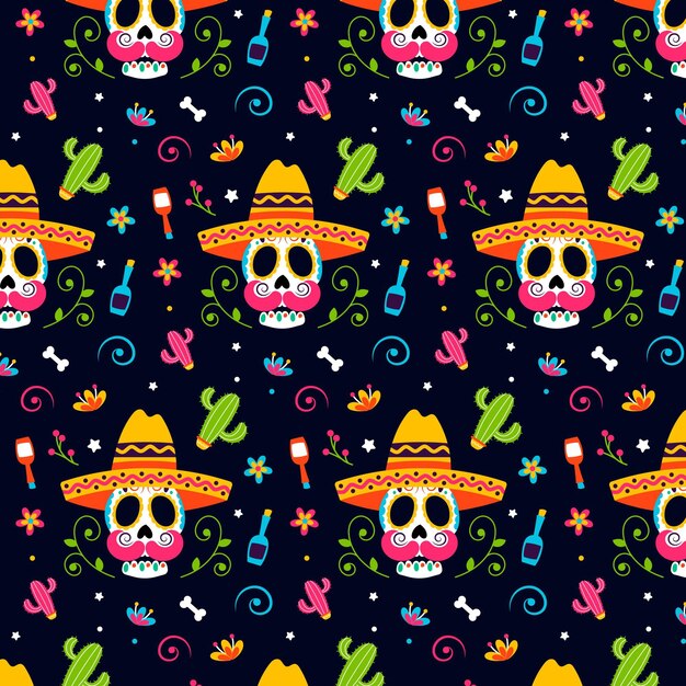 Diseño plano del patrón del día de los muertos