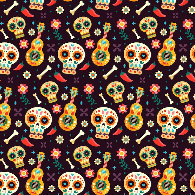 Diseño plano del patrón de dia de muertos