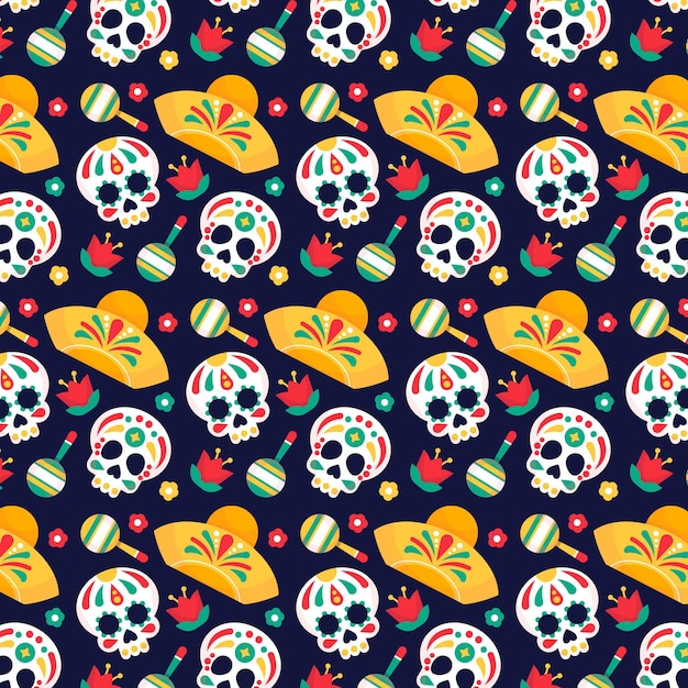 Vector gratuito diseño plano del patrón de dia de muertos