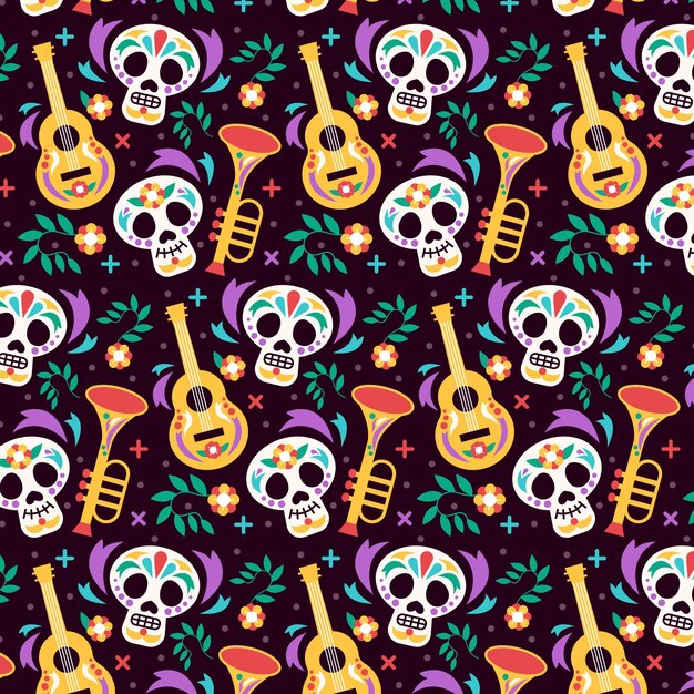 Diseño plano del patrón de dia de muertos