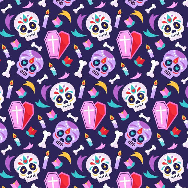Diseño plano del patrón de dia de muertos
