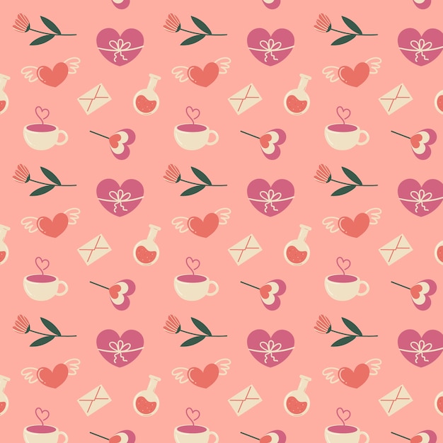 Diseño plano del patrón del día de san valentín